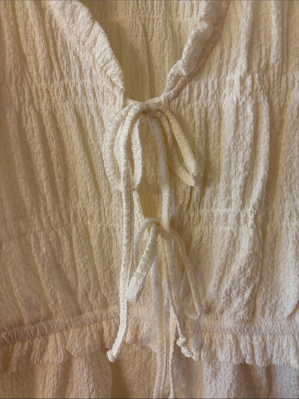 Time and Tru Cream Ruffle Tie-Front Peplum Tunic - Picture 3 of 5
